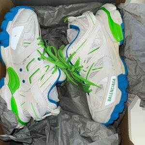 Balenciaga woman’s White Sneakers with Green and Blue Accents
